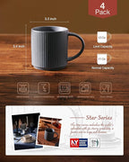 famiware Coffee Mug Set for 4, Star 12 oz Catering Mugs Cup Set with Handle for Coffee, Tea, Cocoa, Milk - Ceramic Stoneware Drinkware Set, Matte Dark Charcoal