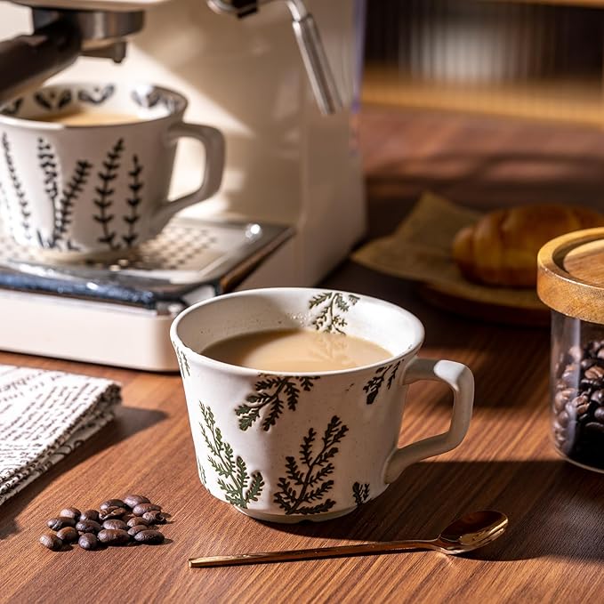 Mug Set of 2 Coffee Mugs Set 11 Ounce, Porcelain Cups for Latte, Hot Tea, Cappuccino, Cocoa, Soup, Dishwasher, Microwave Safe, Christmas Gift Set (Willow leaf & Vines)