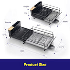 Dish Drying Rack Countertop Expandable Dish Drainer — Up to 26.7" Telescoping Extending Drying Station Organizer with Drainboard & Removable Utensil Holder — Dish, Silverware & Cup Storage, Black