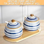 Sugar Bowl Set of 2,Ceramic Sugar Bowl with Lids and Spoon & Wooden Tray,Sugar Jars for Coffee Bars and Home Kitchens(2, Large)