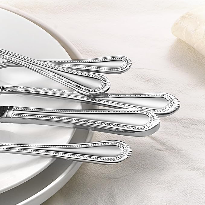 Lazycorner Silverware Set for 8, 40-Piece 18/10 Stainless Steel Flatware Set, Mirror Polished Modern Cutlery Set include Fork Knife Spoon Set(Dishwasher Safe)