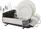 KitchenAid Compact, Space Saving Rust Resistant Dish Rack with Removable Flatware Caddy and Angled Self Draining Drainboard, 16.06-Inch, Black