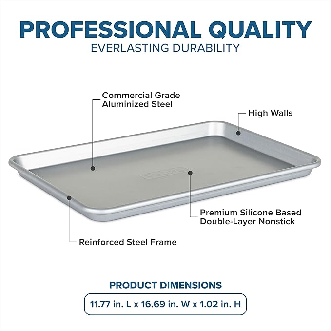 Viking Premium 15-Inch Nonstick Baking Sheet Pan, Made without PFAS, Heavy Gauge Aluminized Steel Cookie Sheet with Reinforced Iron Frame, Oven Safe to 475F
