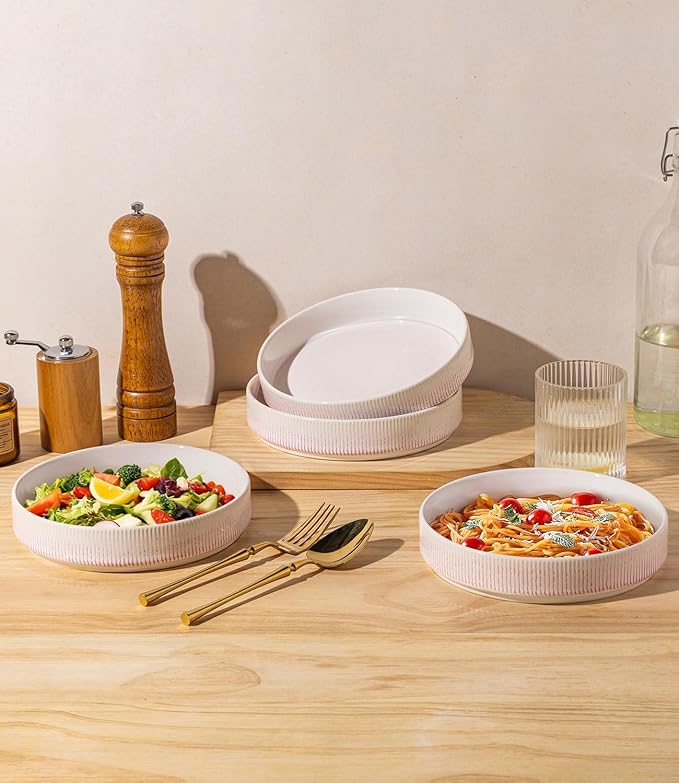 theterra 7.5'' Ceramic Pasta Bowls, Salad Bowls Set of 4, Stoneware Serving Bowls for Fruits, Noodle, Dinner, House-warming Wedding Present, Primrose Pink