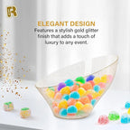 R-kay 6 Pack Angled Candy Bowls - Clear Plastic bowls - Premium Plastic Serving Bowls Heavy Duty For Weddings Catering, parties, And All Occasions (Gold Glitter, Small)