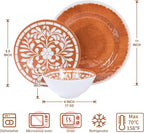 Melamine Plates and Bowls Set, 12-Piece Melamine Dinnerware Set, Dinner Serving Dishes Set for 4, Unbreakable, Brown-Yellow