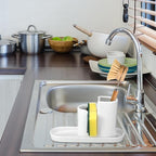 Geelin 3 in 1 Ceramic Kitchen Sink Caddy Dish Sponge Holder Scrub Brush Holder and Soap Tray for Kitchen Organizer White Rustic Farmhouse Supplies(White)