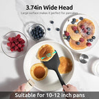 600ºF Heat Resistant Silicone Turner: U-Taste 13.6in Long Solid & Slotted Thick Kitchen Spatula Flipper, Large Flexible Cooking Utensil for Flipping Egg in Nonstick Cookware (Classic Black, 2PCS)