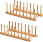 Bamboo Dish Drying Rack for Kitchen Counter and Cabinet, Dish/Book/Plate/Bowl/Cup/Cutting Board/Pot Lid Organizer for Kitchen, Living Room, Study, Display Cabinet (8 Slots)