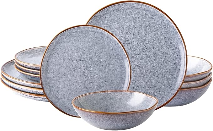 AmorArc Ceramic Dinnerware Sets,Handmade Reactive Glaze Stoneware Plates and Bowls Sets,Highly Scratch Resistant | Dishwasher & Microwave Safe Dishes Set,Service for 4 (12pc)