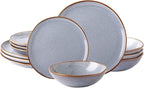 AmorArc Ceramic Dinnerware Sets,Handmade Reactive Glaze Stoneware Plates and Bowls Sets,Highly Scratch Resistant | Dishwasher & Microwave Safe Dishes Set,Service for 4 (12pc)