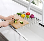 Tomorotec Stainless Steel Roll-Up Dish Drying Rack Marble Color Silicone Edges, Foldable Kitchen Rack Heat Resistant Trivet Supports up to 70 lbs, Food Safe for Dishes, Cookware & More