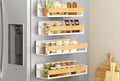 SONGMICS Magnetic Spice Rack for Refrigerator, 4 Pack, 2 Large and 2 Small Kitchen Magnetic Shelves for Washing Machine, Spice Organizers, No Drilling Needed, Cream White and Light Bamboo UKCS062WD01