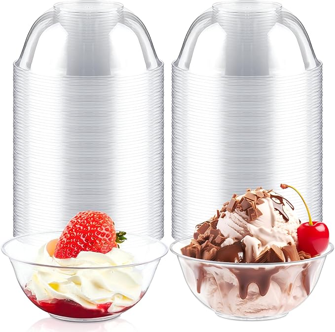 Qeirudu 6 oz Mini Clear Plastic Bowls, 80 Pack Disposable Hard Plastic Party Serving Bowls for Fruit, Desserts, Parfaits, Ice Creams, Snacks