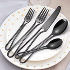 Black Silverware Set for 8, Modern 40 Piece Flatware Stainless Steel Hanging Fine Utensils Cutlery Set,Tableware include Knife Fork Spoon for Family Gatherings & Daily Use Wedding (Hollow Out Handle)