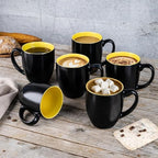 GBhome 12oz Coffee Mugs Set of 6, Large Ceramic Coffee Mugs for Man, Woman, Dad, Mom, Modern Coffee Mugs Set with handle for Tea/Latte/Cappuccino/Milk/Cocoa. Dishwasher&Microwave Safe,Yellow