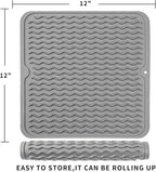 MicoYang Silicone Dish Drying Mat for Multiple Usage,Easy clean,Eco-friendly,Heat-resistant Silicone Mat for Kitchen Counter or Sink,Refrigerator or Drawer liner Grey M 12 inches x 12 inches
