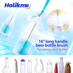 Holikme Bottle Brush Tube Cleaning Lab Set with Long Handle, Cup Cleaner for Washing Narrow Neck Beer Wine Decanter Pipes Lids Sinks Cap Covers, Green