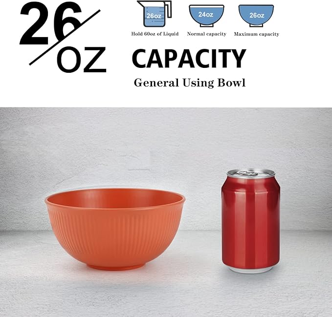 Wrova Wheat Straw Bowl Sets,8 PCS Unbreakable Cereal Bowl 26 OZ,Microwave and Dishwasher Safe Bowls,Alternative Plastic Bowls for Apartment,Dorm,Camping,RV,Party, Spring Series