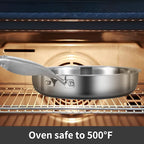 LOLYKITCH 10 Inch Tri-Ply Stainless Steel Sauté Pan with Lid,3 QT Deep Frying Pan,Small Skillet,Jumbo Cooker,Induction Cooking Pan,Dishwasher and Oven Safe,Detachable Handle