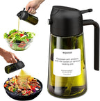 2 in 1 Glass Oil Sprayer & Dispenser,16oz/470ml Olive Cooking, Air Fryer, and Salad, for Kitchen Gadgets and Air Fryer Accessories, w/Stickers (Black + Dark Green Bottle 2)