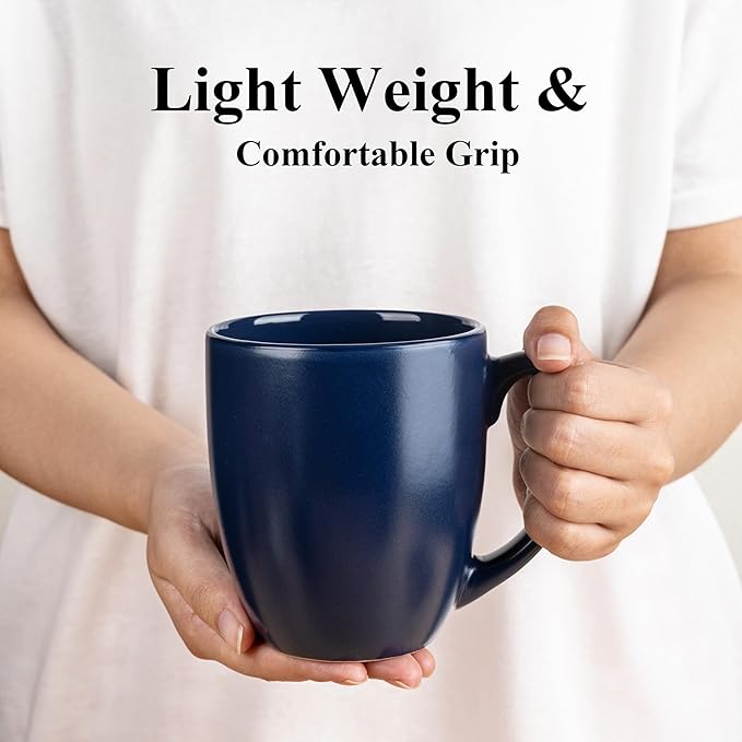 GBhome 16oz Coffee Mugs Set of 6, Large Ceramic Coffee Mugs for Man, Woman, Dad, Mom, Modern Coffee Mugs Set with handle for Tea/Latte/Cappuccino/Milk/Cocoa. Dishwasher&Microwave Safe,Matte Blue