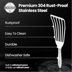 Stainless Steel Fish Spatula Set – 1 Large Fish Turner + 1 Small Metal Spatula, Ultra Thin Edge for Easy Turning & Flipping, Metal Kitchen Untensils with Ergonomic Non-Slip Handle, Dishwasher Safe