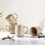 GBhome 12oz Coffee Mugs Set of 4, Handmade Stoneware Coffee Mugs Set with Large Handle for Cappuccino/Latte/Tea/Hot Cocoa, Dishwasher & Microwave Safe-Pale khaki