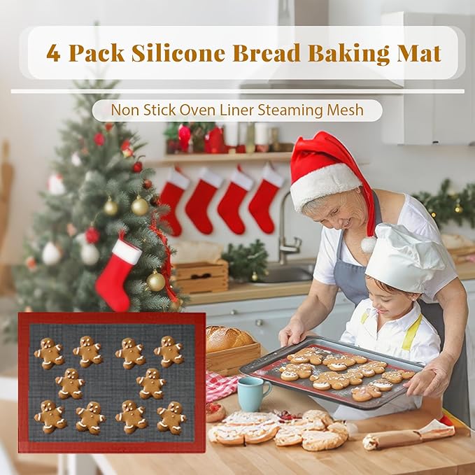 Silicone Baking Mat Nonstick Food Safe Tray Pan Liners Perfect Bakeware for Making Cookies, Macarons, Bread and Pastry (11x15"/ 4 Pack)