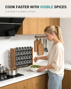 NESAPTO Spice Rack Organizer for Cabinet, Wooden 4 Tier Vertical Seasoning Organizers for Kitchen Pantry, Countertop/Wall Mount, Holds 24 Spice Jars (No Jars Included),12.2" W × 9.4" H