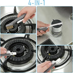 Kitchen Cleaning Scrub Brush Deep Gas Stove Brass Wire Brush with Stiff Bristles & Cooktop Scraper Stainless Steel Scrubber for Range Hood Grease Grime Rust Cleaner for Pot Pan Household Cleaning Tool