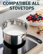 Cook N Home 1 & 2 Quart Stainless Steel Saucepan Sets with Lid, Induction Compatible Milk Pots, Stay-Cool Silicone Handle, Mirror Polished 18/10 Cookware, Dishwasher & Oven Safe, Silver