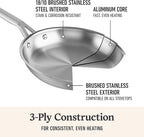 Calphalon Brushed 3-Ply Stainless Steel Cookware Set w/Turbo Heat Tech 10 Piece Includes Frying Pans, Pots and Pans Set, Induction, Oven Safe 450F, Brushed Stainless Silver