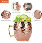 Amrules Moscow Mule Mugs Set of 4, 16 OZ Hammered Copper Cups with 304 Stainless Steel Lining and Gold Brass Handles, for Cold Drinks, Beer, Wine, Bars, Parties