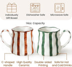 Ceramic Cute Coffee Mugs Set of 2,Cute Mugs For Women,Pretty Mugs(Striped),14 oz Ceramic Large Mugs, Dishwasher Microwave Safe