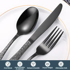Skull Embossed Silverware Set for 8,OIULO 40-Piece Black Flatware set,Unique Gothic Pattern Design,Mirror Finished Fine Vintage Cutlery,Halloween Tableware Knives Fork Spoon Utensils Kitchen