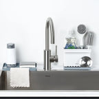 YOHOM Sink Brush Holder for Kitchen Sink Sponge Caddy Countertop Organizer Plastic Dish Scrubber Holder with Dividers