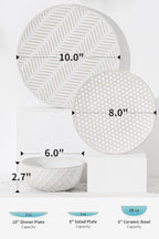 FOBENTA 18 Piece Embossed Dinnerware Sets for 6, Scratch-Resistant Plates and Bowls Sets, Microwave & Dishwasher Safe, Elegant Stoneware for Family Gatherings – A Gift for Growing Households