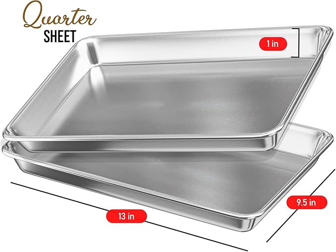 Eatex Aluminum Baking Sheet Set, 4 Pack Cookie Sheet Set, 9x13 Baking Pan Set, Warp Resistant Cookie Sheets for Baking Nonstick, Steel Baking Pans Set, Baking Sheets for Oven, Quarter Sheet Pan