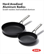 OXO Professional 8" and 10" Frying Pan Skillet Set, Hard Anodized Ceramic Nonstick Cookware PFAS-Free, Stainless Steel, Induction Suitable, Diamond Reinforced Coating, Dishwasher and Oven Safe, Black