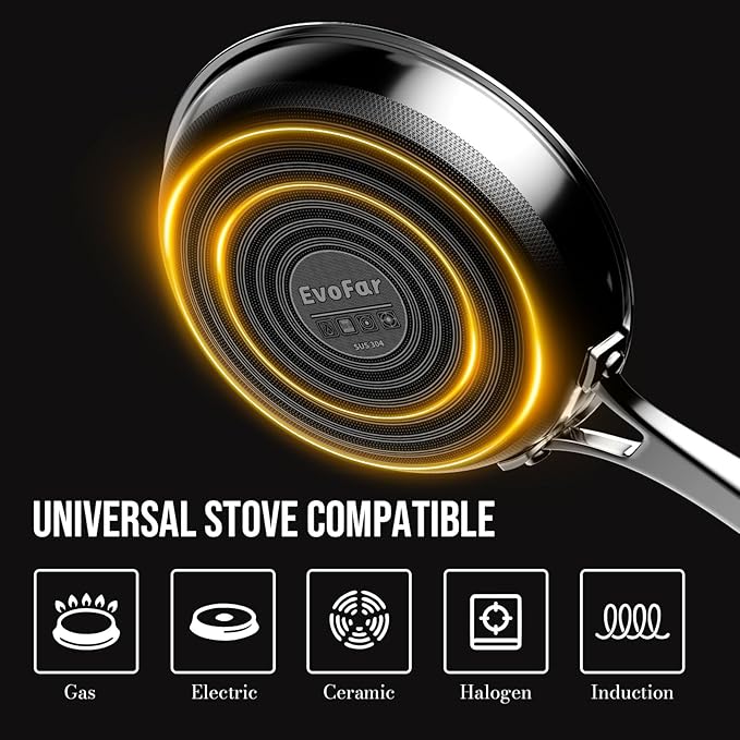 10 Inch Hybrid Nonstick Frying Pan, Stainless Steel Pan Non Stick Skillet, PFOA Free Cookware, Non Toxic Chef's Pan, Compatible with Electric, Gas and Induction, No Lid