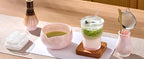 Matcha Whisk Set – Crystalline Glaze Bowl, Bamboo Whisk & Holder, Scoop & Sifter with Holder, Cup with Lid & Straw, Ice Cube Tray & Tea Towel – Pink Matcha Gift Set for Women, Women Gifts