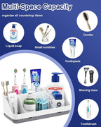 Bathroom Counter Organizer and Storage with 2 Pack Qtip Holder Dispenser, 7 Slots Detachable Toothbrush Holders for Bathrooms, Anti-Slip Electric Toothbrush and Toothpaste Holder Countertop