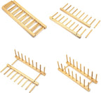 Lawei 4 Pack Bamboo Dish Drying Rack, Plate Rack Stand Pot Lid Holder, Dish Organizer Racks for Plates, Cups, Bowls, Cutting Board, Drying Rack Stand Drainer, Kitchen Cabinet Organizer