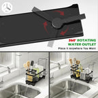Sponge Holder for Kitchen Sink, Kitchen Sink Caddy Organizer with Detachable Cloth & Brush Holder, Auto Draining Countertop Organizers & Storage Essentials Accessories with 360° Rotatable Spout(Black)