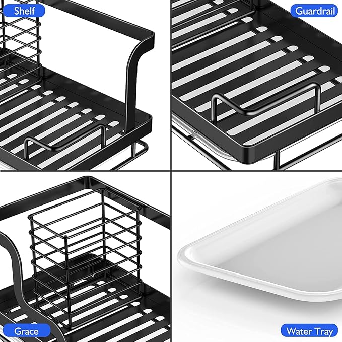 BSKSSK Sink Caddy - Kitchen Sink Organizer with Sponge, Dish Soap, Scrubber & Drain Pan Holder - Black