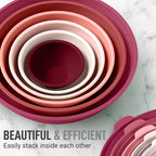 Zulay Kitchen 12 Piece Plastic Mixing Bowls with Lids Set - Leak-Proof Microwave & Freezer Safe Stackable Mixing Bowl Set for Preparing, Serving and Storing - Non-Slip Large Nesting Bowls (Red Ombre)