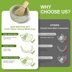 7Pcs Matcha Whisk Set - Matcha Bowl with Spout, Bamboo Whisk (Chasen), Holder, Stainless Sifter, Tea Scoop, Tea Towel, Scoop Rest. Full Japanese Ceremony Matcha Kit, Ideal Gift for Tea Fans (Green)