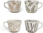 Vintage Ceramic Mug Set - 12 oz Unique Ceramic Coffee Mugs & Tea Cups with Hand-Drawn Patterns, Dishwasher & Microwave Safe, Ideal Gift