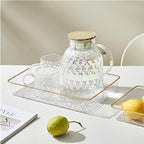 Cididu 4 Pack Clear Serving Trays, Deep Serving Platters Rectangle 12'' x 8'', Decorative Tray with Gold Rim, Reusable Plastic Tray Organizer for Coffee Table Pantry Party Food Display Spill Proof